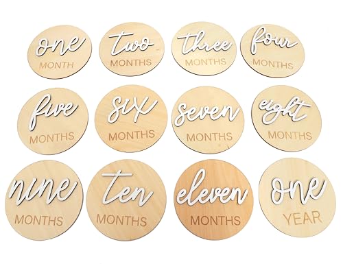 Image of Wooden Baby Monthly Milestone Markers - Engraved Baby Monthly Milestone Markers to Mark Baby's Growth, Newborn Birth Baby Shower, Boho Baby Photo Props, Monthly Milestone Photo Props.