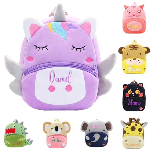 XNBTIM Mochila Infantil Personalizada, Nombre Bordado Adecuado Para NiñAs, NiñOs, Mochila Bebe Lindos Patrones de Animales Apto Para Colegios, Guarderia Regalos Personalizados 8 Estilos（Unicornio）