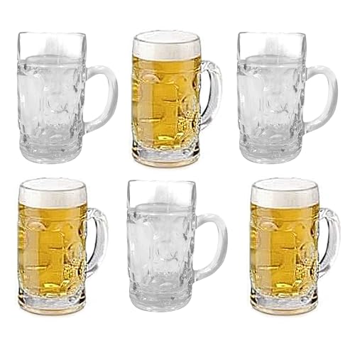 Chabrias Ltd 6 Pack Mini German Beer Stein Glass, 56.8ml, Shot Glasses, Beer Tasting, Mini Tankard Mug for Oktoberfest, Authentic Bavarian Style Drinking Glassware