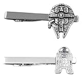 Outlander Star Wars - Millenium Falcon & R2-D2 Flat - Tiebar Tie Clasp Set of 2 Wedding Superhero Logo w/Gift Box