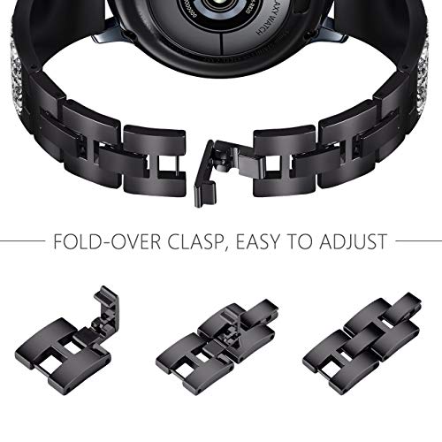 Image of NewWays Galaxy Watch 5 Band 40mm 44mm Galaxy Watch 4 40mm 44mm 42mm 46mm, 20mm Stunning Crystal Bracelet with Quick Release Pin for Galaxy Active 2, Galaxy Watch Smartwatch 42mm, Crystal Black
