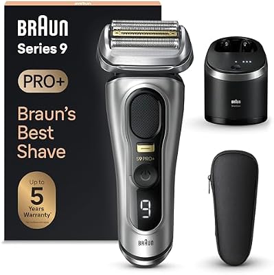 Braun Series 9 Pro+ Afeitadora Eléctrica Hombre, Máquina de Afeitar Barba, Centro De Limpieza SmartCare, En Seco Y En Mojado, 9567cc, Plata