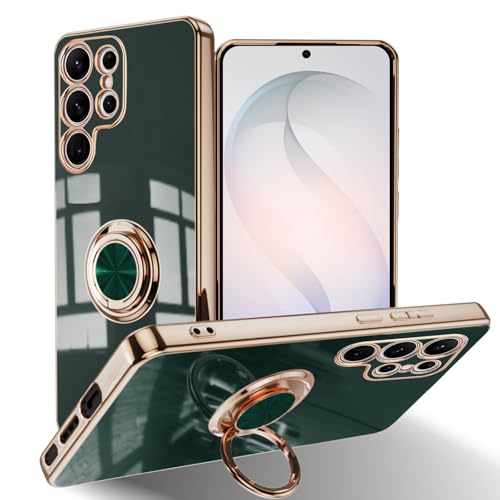 #rémunéré #Amazon<br>Coque pour Samsung Galaxy S26 Ultra 5G [avec 360°Ring Stand pour Support Voiture Magnetique] TPU Silicone Galvanoplastie Antichoc Caméra Lens Protection Cover pour Galaxy S26 Ultra 5G Vert
