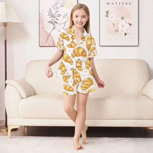 senya Crunchy Croissants Satin Summer Pajama Sets Silk Short Sleeve Button Down Sleepwear4