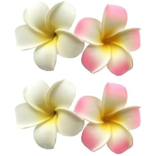 4 Stuks 7cm Wit en Roze Hawaiiaanse Frangipani Plumeria Foam Hoofd Bloem Party Strand Haar Clip Haarspeldjes Clips en Haarspeldjes