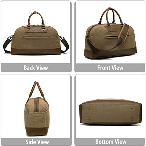 Kasqo Canvas Duffle Bag, 25.5L Waterproof Vintage Weekender Overnight Travel Carry On Large Hand Bag Shoulder Bag with Detachable Padded Shoulder Strap for Men 6 Kasqo Canvas Duffle Bag, 25.5L Waterproof Vintage Weekender Overnight Travel Carry On Large Hand Bag Shoulder Bag with Detachable Padded Shoulder Strap for Men
