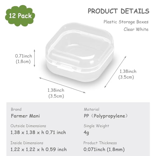 Image of 12 PCS Square Empty Mini Clear Plastic Storage Containers (1.38 x 1.38 x 0.71 Inch), Clear Plastic Beads Storage Containers Box for Beads, Jewelry, Game Pieces and More