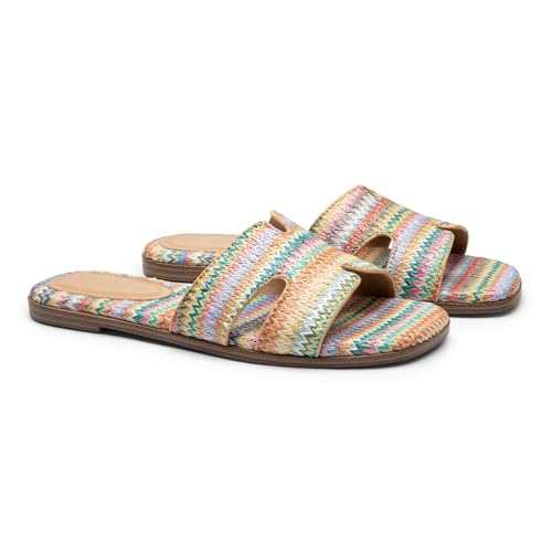 Image of Rihero Flat Sandals Women Dressy Comfortable Slip On Leather Slide Sandals