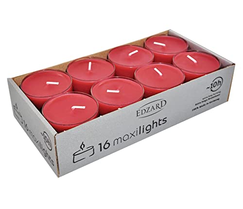 16 Stück WENZEL Maxilights Maxi-Teelichter, rot, transparente Kunststoffhülle, ø 56 mm, ohne Duft Cover