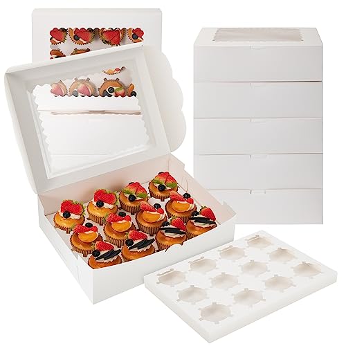 Zosenyer Tortenbox, 10 Stück Cupcake Tortenplatte mit Deckel und Großem Sichtfenster, Weiß Kuchen Transportbox aus Pappe Perfekt als Transport von Cupcakes und Muffins Cookies