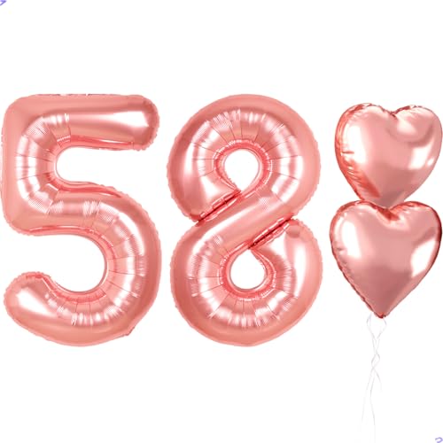 40 inch Rose Gold Birthday Balloons for Women, Number 58 85 Balloon Happy Birthday Decorations for Women Rose Gold Woman 58th 85th Birthay Party Decorations Balloon for Her Hotel Room Wall Decor