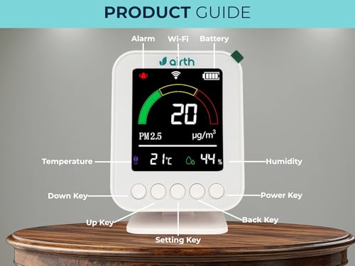 Image of AIRTH Smart Air Quality Monitor | Measures PM 2.5, Temperature and Humidity | Digital Display | Know What You Breath 24x7