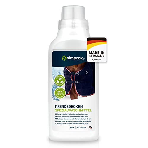 SIMPRAX® lavage de tapis de cheval membrane cheval Couvertures Cheval & Tapis De Selle - Nettoie Nylon Polyester Lin eVent Detergent Equitation Restaure Respirabilite & Imperméabilisation, 500ml