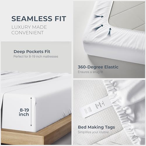 THREAD SPREAD 100% Egyptian Cotton King Size Sheets Set - Luxury 1500 Thread Count Egyptian Cotton Sheets King Size, Silky Soft, Cooling, Sateen Weave 17\" Deep Pocket Bed Set - White