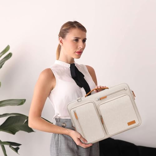 Image of MOSISO 360 Protective Laptop Shoulder Bag,15-15.6 inch Computer Bags Compatible with MacBook Pro 16 inch, HP, Dell, Lenovo, Asus Notebook,Side Open Messenger Bag with 4 Zipper Pockets, Sand