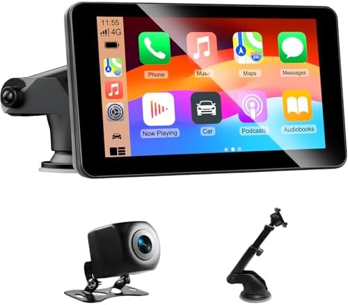 7 Inch Apple Carplay Screen for Car, Wireless Carplay Touchscreen for Apple Car Play and Android Auto with 1080P HD Backup Camera, Bluetooth, FM, AUX, Voice Control, Mirror Link, GPS Navigation