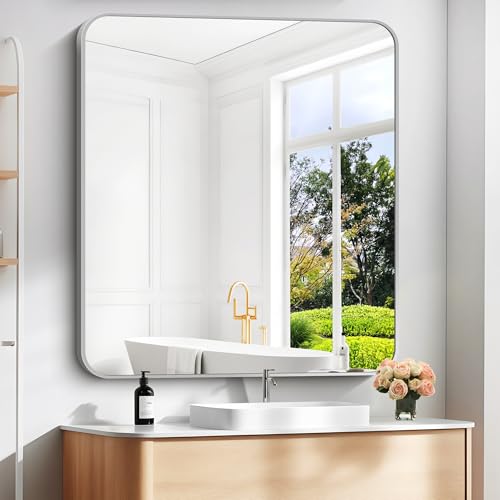 Image of DESBING 40 inch x 36 inchBathroom Mirror, Silver Wall Mirror with Metal Frame, Decorative Rectangular Vanity Mirror for Bedroom Bathroom Living Room Entryway (Horizontal /Vertical)
