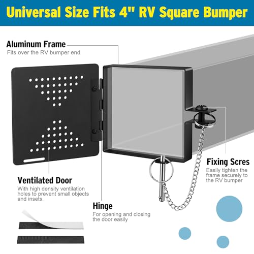 Image of RV Bumper End Cap Fits Standard 4-Inch Square Camper Bumpers, 2 Pack Aluminum Camper Bumper End Caps Heavy Duty with Ventilation, Secure Sewer Hose Storage, Square Bumper Caps