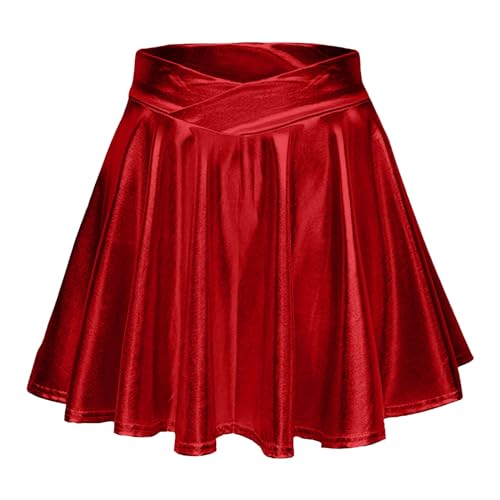 Robe de cocktail plissée taille haute pour femme avec jupe patineuse métallisée brillante