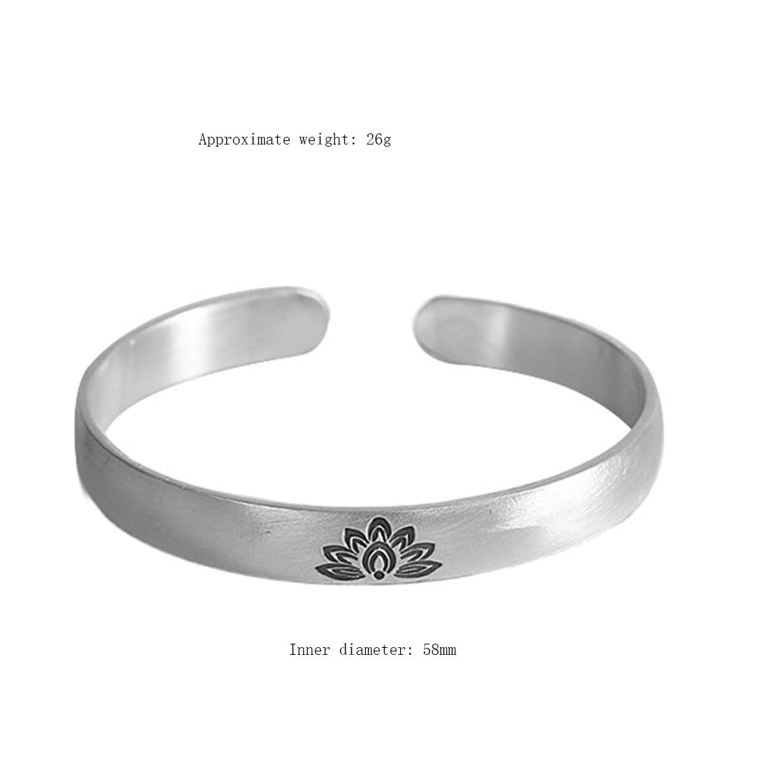 S999 Bracciale in Argento Con Incisione Del Fiore Di Loto, Bracciale Semplice Di Moda