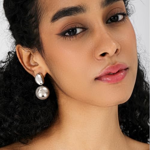 Gold Ball Earrings for Women Dainty Ball Drop Dangle Earrings 14K Gold/Silver Plated Hypoallergenic Trendy Round Ball Earrings4