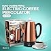 Euro Cuisine PER12 Stainless Steel Electric Coffee Percolator, 12 Cup, Polished Copper Finish, Dripless Gooseneck Spout, Clear Glass Knob, Brewing Indication, Keep-Warm Function, Detachable Cord