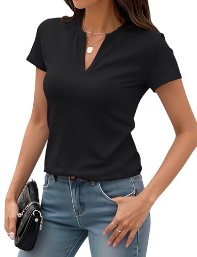 Women's V Neck T-Shirts 2025 Trendy Summer Short Sleeve Casual Tees Slim Fit Basic Tops for Work