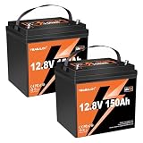 2 Batterie Litio 12V 150Ah Max LiFePO4 – Alta Capacità 300Ah, 15000 Cicli per Unità, BMS 100A, Ideale per Camper, Impianto Solare e Backup Domestico