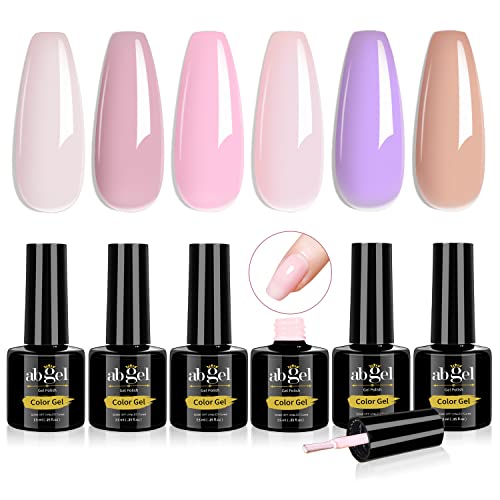 ab gel Jelly Nude Pink Gel Vernis à Ongles Ensemble de 6 Couleurs Transparentes 7.5ml Kit de Vernis Gel UV LED Soak Off Vernis à Ongles Gel Art Manucure Salon DIY à la Maison Cover