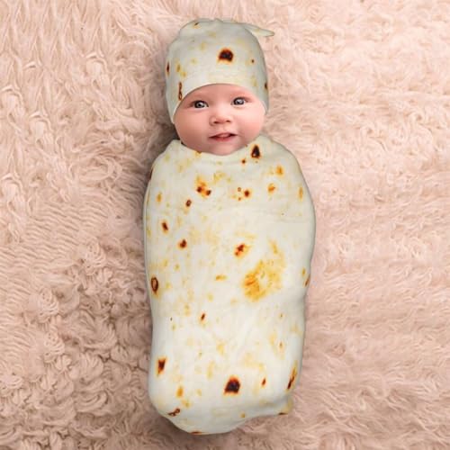 Image of Funny Burrito Newborn Swaddling Blanket Beanie Hat Sets Soft Baby Receiving Tortilla Blanket Soft Sleeping Bag New Born Soft Sleep Sacks for Boys Girls