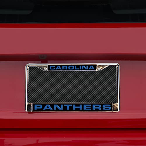 Nfl Rico Industries Carolina Panthers Black Chrome Laser License Frame 12" X 6" Laser Cut Chrome Frame - Car/Truck/Suv Automobile Accessory #TOP1