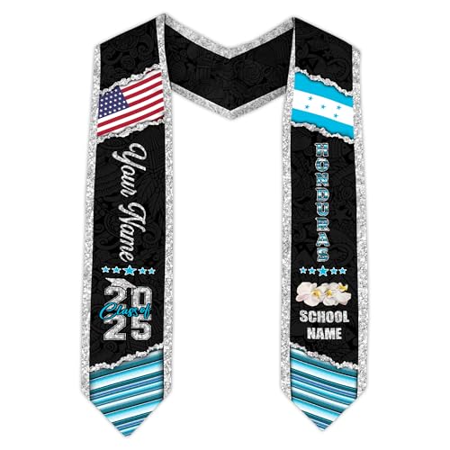 MonkeyVan Honduran Graduation Sash, Custom Honduran American Flag Graduation Sash 2025, Honduras Graduation Stole Style 11