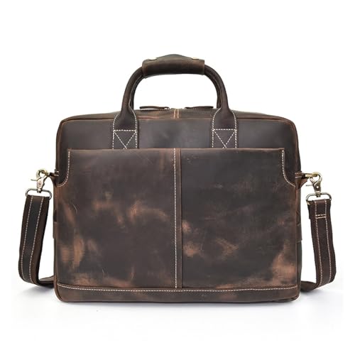 Vintage Men's Briefcase Computer Bag Leather Shoulder Bun Top Layer Cowhide Work Handbag