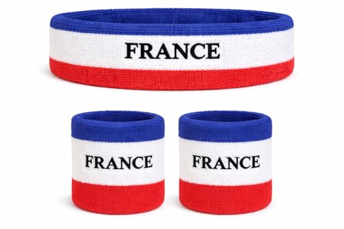 Image of Suddora Country Headband & Wristbands Set (Includes 2 Wrist & 1 Head Sweatband), Highly Moisture Wicking