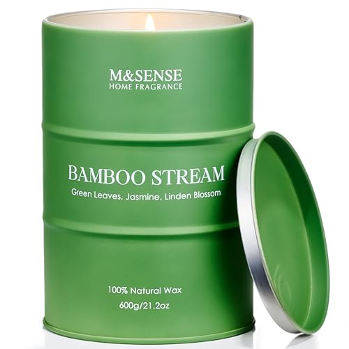 Image of M&SENSE Bamboo Stream Scented Candle, Large 600g Organic Soy Wax, Up to 120 Hours Burn Time, Non Toxic Home Fragrance Candle, Zen Aromatherapy Gift for Men and Women, Stress Relief and Meditation