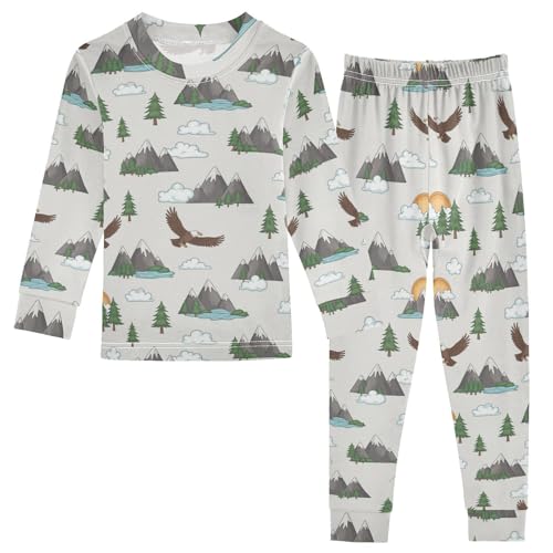 Pajama Sets Long Sleeve Mountain Scene Eagles Soft Comfy Sleepwear 2 Piece PJS 3-8T