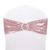 Desirable Life Pack of 10 Chair Sashes Sequin Stretchy Spandex Bands Decorative Bows One-Sided Sequi
