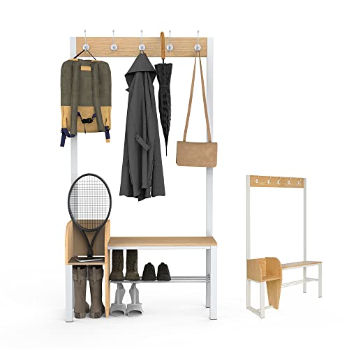 Entryway Coat Rack Shoe Bench, 4-In-1 Hall Tree Storage Bench, Organizer Entrance Storage Shelf Furniture With 5 Coat Hooks For Hallway Home Bedroom White #TOP1