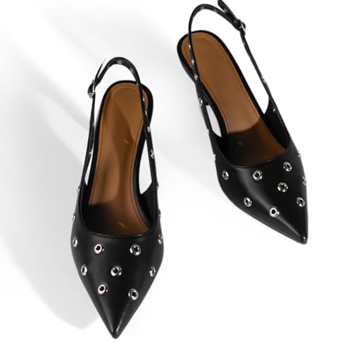 sarawill Women's Sexy Pointed Toe Slingback Stiletto Heel Fashion Grommets with Buckle High Heel Pumps Comfort Slip On Closed Toe Wedding Office Dress Slingback Shoes for Women4