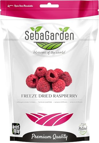 Seba Garden Lamponi interi liofilizzati 100g, 100% lampone, senza OGM, perfetti per la cottura al forno, senza zuccheri aggiunti, senza glutine, vegani, snack sano perfetto