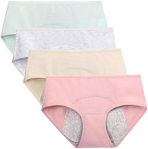 Kissecret Teenager Girl's Breathable Cotton Period Panties Pack of 4pcs Menstrual Heavy Flow Leak-Proof Underwear Briefs (Small, Style2)