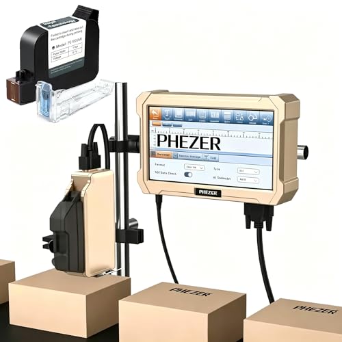 Image of Phezer 0.5-Inch /12.7mm Automatic Online Inkjet Printer Coding Machine with 6.5-Inch Capacitive Screen, Intelligent Variable Data /QR /Barcode /Image for Carton, Plastic, Metal, etc. (0.5 inch-1 Nozzle)