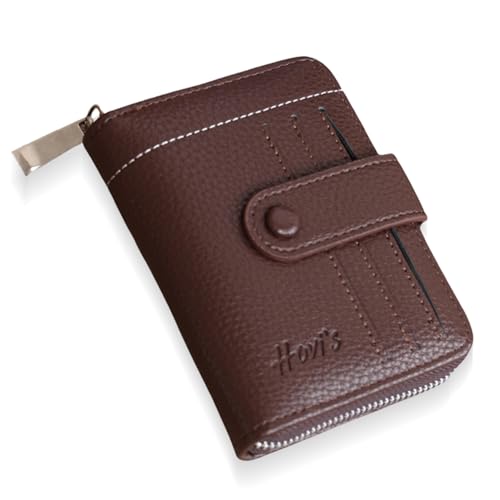 RFID Blocking Slim Minimalist Leather Wallet with Zippered Coin Pocket | Slim Front Pocket Travel Organizer for Men & Women​ | Front Pocket Card Holder with Money Organizer (Khaki)