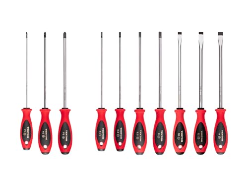 Image of TEKTON Phillips and Slotted Screwdriver Set - 8 Inch Shanks, 10-Piece (#1 - #3, 4-14 mm) | DWZ90008 | 8 Inch Shanks, P1 - P3, 4 - 14 mm