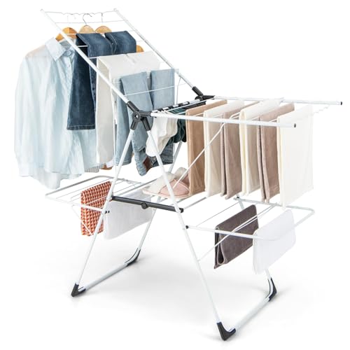 FANTASK Tendedero Plegable con 2 Niveles, con alas y Zapatero, Extensible para Interiores y Exteriores