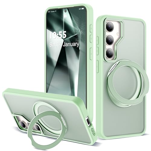 Image of Compatible with Samsung Galaxy S24 Plus Case with 360Rotatable Magnetic Ring Stand Compatible with Mag-Safe Military Protection Matte Translucent Phone Case for Galaxy S24+,Green
