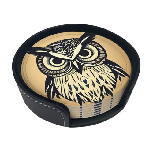 Dessous de verre imprimé hibou en polyuréthane imperméable pour décoration de table
