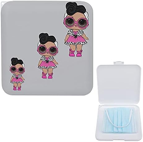Mask Storage Box Art Design Doll Surprise Cute Funny Big Eyes Girl Image Pink Leopard Haha Sunglasses Face Mask box | Face Mask Storage case | Mask Clips | Mask Container