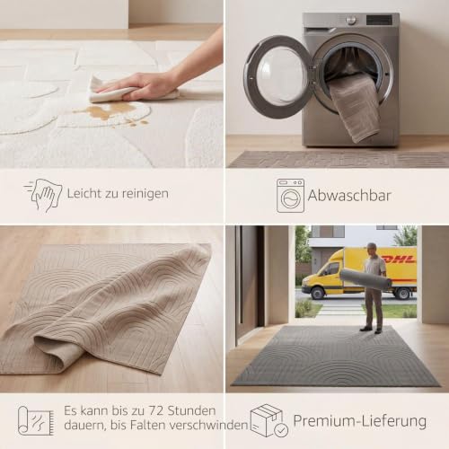 TT Home Wohnzimmer Teppich Schlafzimmer Hochflor Skandinavisches Design Unifarben Geometrisch Boho Style Modern Waschbar, Beige 1… – Ansicht 3