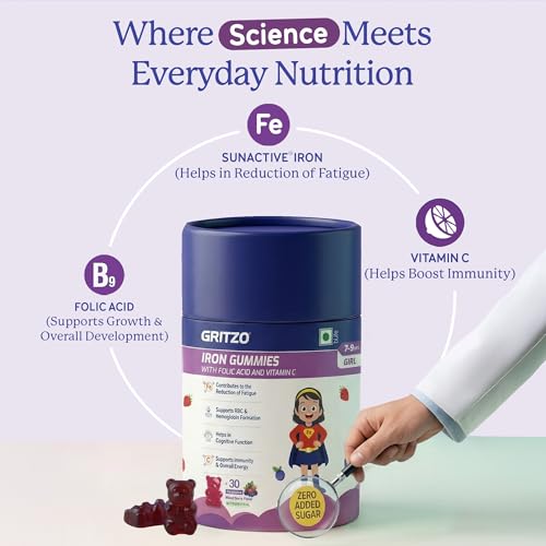 Image of Gritzo Iron Gummies (7-9y Girl), Mixed Berry, 30 Gummies | With Folic Acid & Vitamin C | Zero Added Sugar